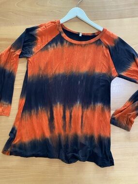 Orange & Black Tie-Dye Long Sleeve Top Women’s Large Flowy